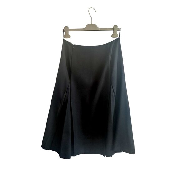 PRADA Black Wool A-Line Double Pleated Midi Skirt IT 46 Made in Italy - Picture 2 of 16